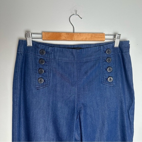 Talbots Wide Leg Sailor Lightweight Chambray Trouser Pants, Size 10 Petite, Blue - Picture 3 of 8